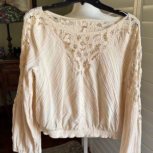 Free People Cream Lace Detail Blouse